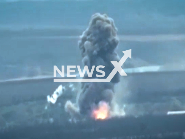 Huge explosion after the Russian military destroys a Ukrainian ammunition depot in Ukraine in undated footage. The footage was released by Russian MoD on Thursday, Apr. 13, 2023.
Note: Picture is screenshot from a video. (@mod_russia/Newsflash)