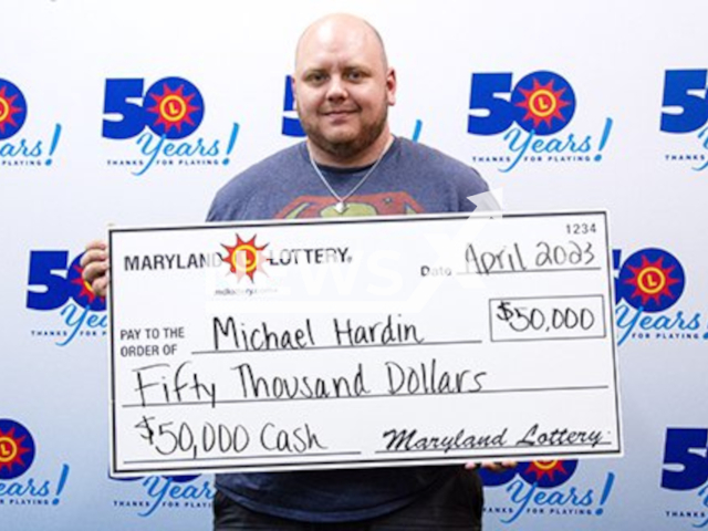 Michael Hardin, aged 33, from the city of Hagerstown, Maryland State, USA, poses in undated photo. He won USD 50,000 (GBP 40,363) on the lottery in April 2023. Note: Licensed content. (Maryland Lottery/Newsflash)