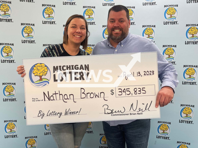 Nathan Brown, 37, from the city of Three Rivers, Michigan State, USA, poses in undated photo. He won USD 345,835 (GBP 278,587) on the lottery in April 2023. Note: Licensed content. (Michigan Lottery/Newsflash)