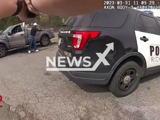 Picture shows an officer's point of view of the critical incident that occurred in Richmond, Virginia, on Friday, March 31, 2023. Police officers show the suspect, 63-year-old James Talbert III. Note: Picture is screenshot from a video. (Richmond Police Department/Newsflash)