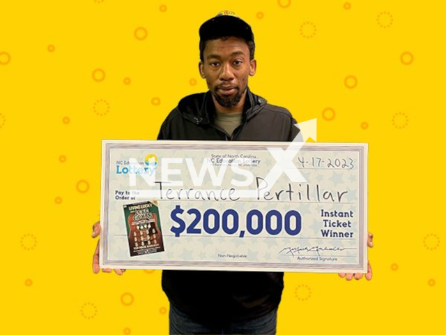 Terrance Pertillar from the town of Riverhead, Suffolk County, New York, USA, poses in undated photo. He collected USD 200,000 (GBP 160,820) on the lottery on Monday, April 17, 2023. Note: Licensed content. (North Carolina Education Lottery/Newsflash)