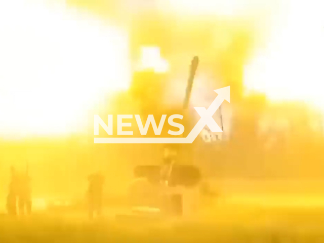 Description: Russian artillery fire at Ukrainian military positions near Avdiivka in Ukraine in undated footage. The footage was released by the People's Militia of the DPR on Wednesday, Apr. 19, 2023. Notes: Picture is screen from a video.(@nm_dnr/Newsflash)