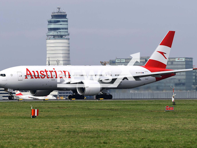 Image shows an illustrative photo of a Boeing 777, undated photo. Three hundred passengers on a flight to New York had to rebook their trips after the toilets got clogged two hours in, forcing the plane to turn back to Vienna, Austria. Note: Licensed content. (Austrian Airlines, Patrick Huber/Newsflash)