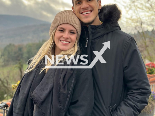 Brazilian footballer Pedro Guilherme Abreu dos Santos, known as Pedro,  poses with his  wife Fernanda Nogueira in undated photo. She is one of 20 people indicted for a  money laundering scheme in Brazil, in April, 2023.
 Note: Private photo.  (@pedroguilherme/Newsflash)