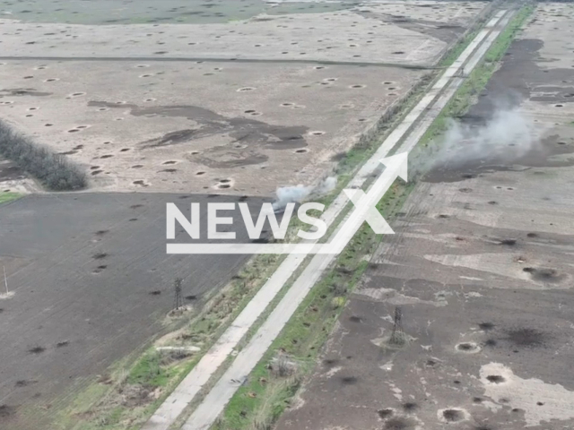 Ukrainian artillery struck the group of Russian infantries as they advanced in the Donetsk region in Ukraine in undated footage. The footage was released by 36th separate marine brigade on Monday, Apr. 24, 2023. Note: Picture is a screenshot from a video (@36obmp/Newsflash)