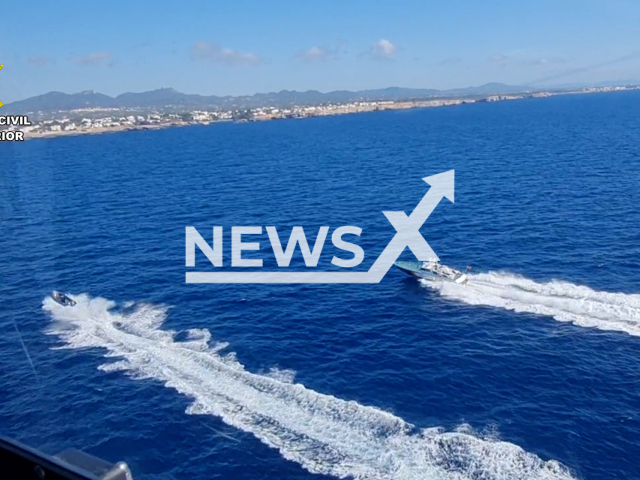 Police chase a narcoboat carrying 1,200 kilogrames of hashish in Mallorca, Spain. The boat was intercepted when it was unloading in Cala Sa Nau, Spain.   Note: Police photo. (Newsflash)