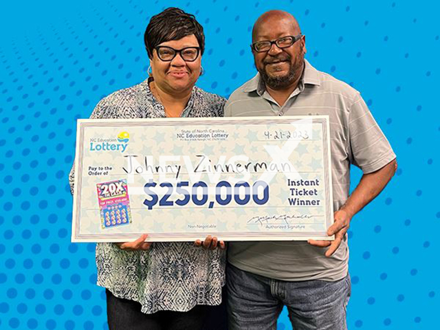 Johnny Zinnerman, aged 58, from the town of Hoffmann, North Carolina State, USA, poses in undated photo. He won USD 250,000 (GBP 200,833) on the lottery in April 2023. Note: Licensed content. (North Carolina Education Lottery/Newsflash)