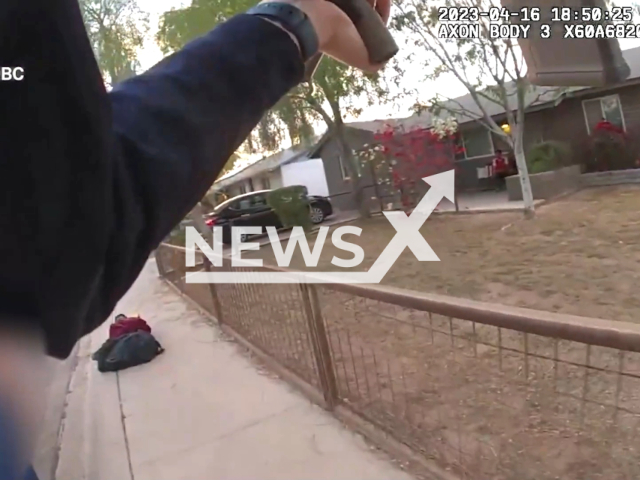 Picture shows an officer's point of view of the critical incident that occurred in Scottsdale, Arizona, on Sunday, April 16, 2023. The suspect, identified as 26-year-old Isaiah A. Curtis, was shot and killed. Note: Picture is a screenshot from a video (@ScottsdalePD/Newsflash)