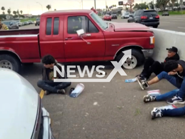 Picture shows four illegal immigrants, undated. DPS Troopers engaged in a high-speed pursuit with a human smuggler in Hidalgo County, Texas, on Tuesday, April 18, 2023. Note: Picture is screenshot from a video. (@TxDeptPublicSafety/Newsflash)