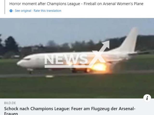 Image shows the Boeing 737 engine that caught fire during take off, undated photo. The incident took place in the city of Braunschweig, Lower Saxony State, Germany. Note: Photo is a screenshot from a post. (Newsflash)