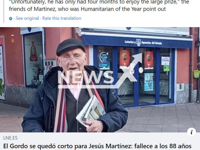 Jesus Martinez, 88, poses in undated photo. He died four months after winning the    Spanish Christmas Lottery in Madrid, Spain. 
 
 Note: Photo is a screenshot from a post. (Newsflash)