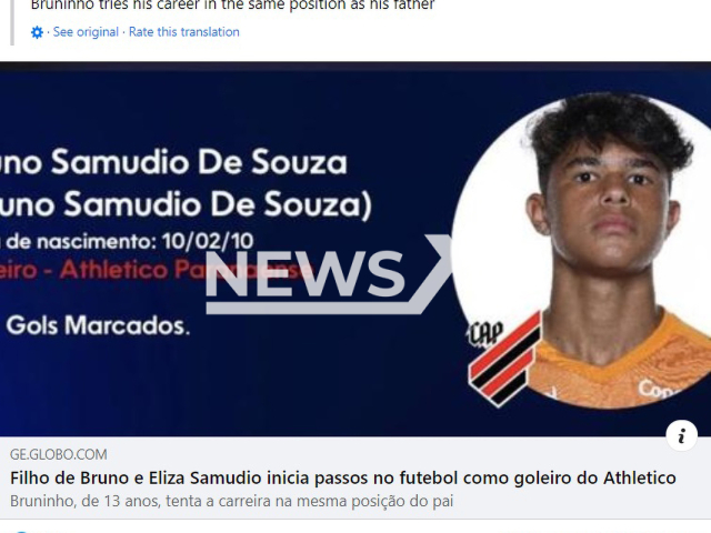 Picture shows Bruninho, son of Eliza Samudio and goalkeeper Bruno, undated. Eliza Samudio disappeared in 2010, aged 25, and her body was never found. Note: Image is a screenshot from post. (Newsflash)