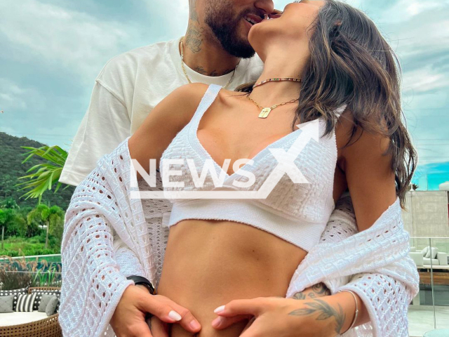 Neymar and Bruna Biancardi pose in undated photo. They are expecting a child  and according to information from columnist Lucas Pasin, Neymar wants a boy. 
 Note: Private photo.  (@neymarjr/Newsflash)