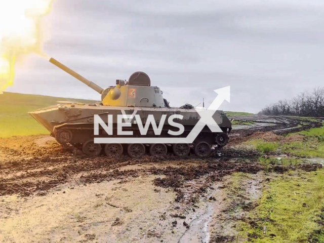 Russian artillery fire with the 120-mm Nona self-propelled guns at the Ukrainian military positions in Bahmut direction in Ukraine inundated footage. The footage was released by Russian MoD on Wednesday, Apr. 26, 2023. Note: Picture is screenshot from a video. (Ministry of Defense of Russia/Newsflash)