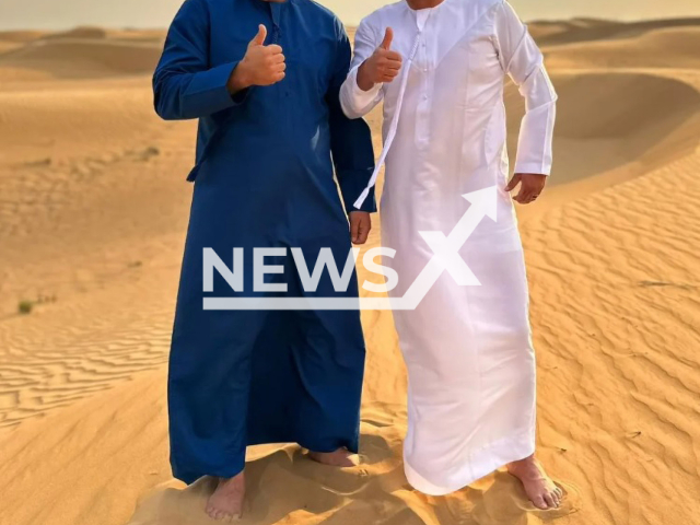 Kursat Yildirim, 42, and real estate agent Ferhat Dogan pose in undated photo. He spent EUR 1,000 (GBP 885) per night at the skyscraper hotel Address Beach, in Dubai, UAE. Note: Private photo. (Newsflash)