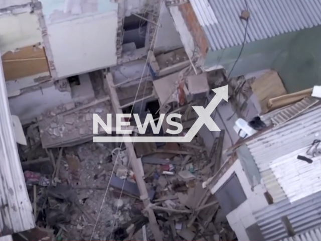 Picture shows a collapsed house, in Buenos Aires, Argentina, on Tuesday, April 25, 2023.  A 12-year-old girl and a 19-year-old boy  were confirmed dead, rescuers are still looking for three missing people. Note: Picture is a screenshot from a video (Newsflash)