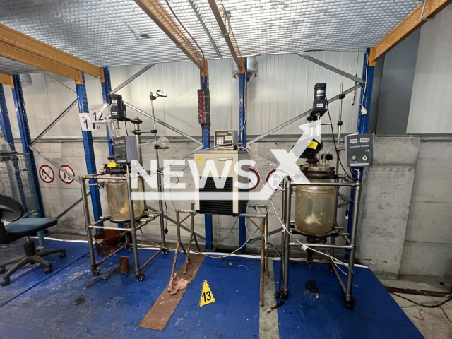 Image shows the professional drug lab, undated photo. It was uncovered by cops in the canton of Basel, Switzerland. Note: Licensed content. (Polizei Basel-Landschaft/Newsflash)