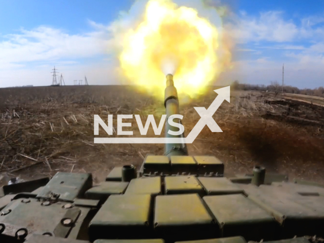 Russian T-72B3 tanks fire at the positions of the Ukrainian Armed Forces on the frontlines in Ukraine in undated footage. The footage was released by Russian MoD on Friday, Apr. 28, 2023.
 Note: Picture is a screenshot from a video (Russian Ministry of Defence/Newsflash)