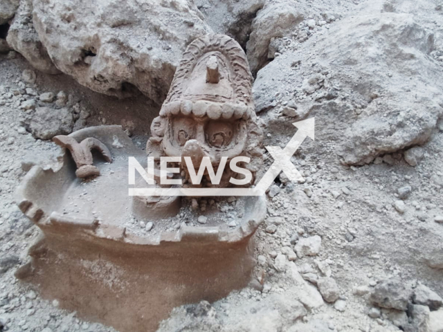 Picture shows the stone representation of the god K'awiil, undated. 
 Archaeologists discovered   during the  excavations of Section 7 of the Mayan Train, in Mexico. 
Note: Licensed photo.  (INAH Campeche Center/Newsflash)