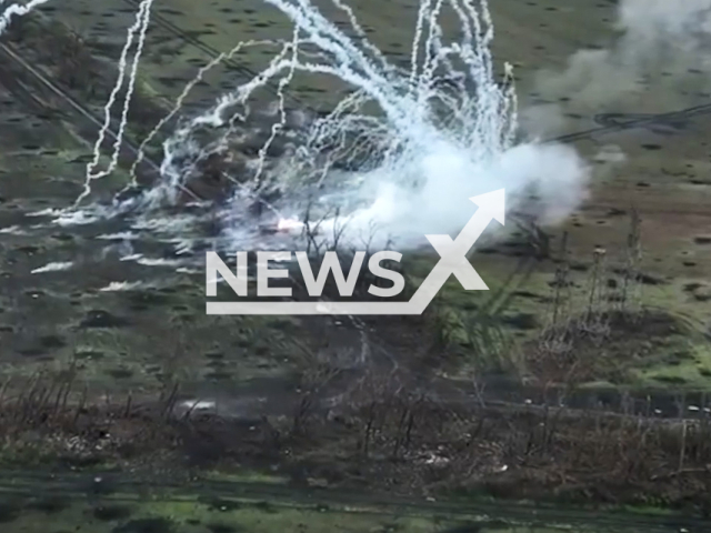 Russian armuored vehicles blown up by mines and destroyed by the Ukrainian artillery in Ukraine in undated footage. The footage was released by Command of the Special Operations Forces on Friday, Apr. 28, 2023.
Note: Picture is a screenshot from a video (@dshv25opdbr/Newsflash)