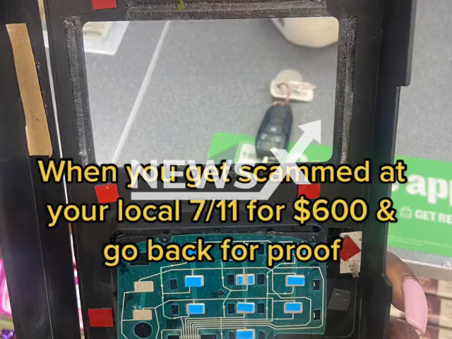 McKinney woman discovered a skimmer on a credit card reader at the counter of a busy convenience store. Note: Picture is a screenshot from a video (@obsessedwithny/Newsflash)