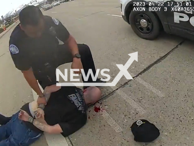 Picture shows an officer's point of view of the use of force incident that occurred in Ogden, Utah, on Saturday, April 22, 2023. The suspect was identified as Shawn Sims. Note: Picture is a screenshot from a video (Ogden Police UT/Newsflash)