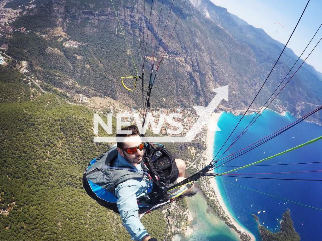 Orkut Baysal, 30, poses in undated photo. Two   paragliders collided during landing in Fethiye, Turkey, he died in the incident, 2 people, one of whom was British, were injured.
 Note: Private photo.  (Newsflash)