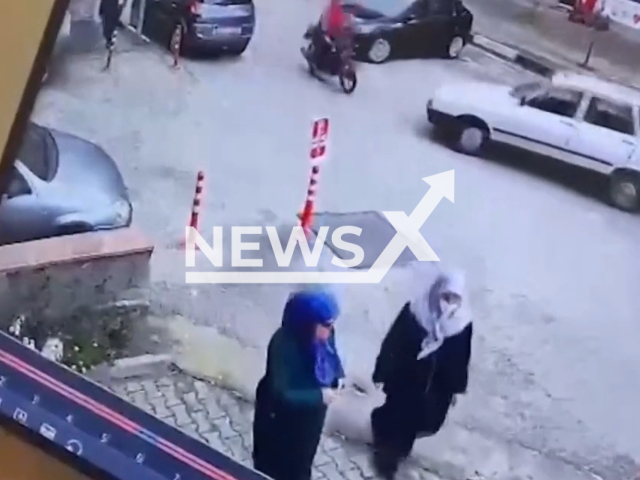 A man tumbles after he was hit by a vehicle in Safranbolu, Karabuk, Turkey, undated. He was taken to a hospital following the accident. Note: Picture is a screenshot from a video (Newsflash)