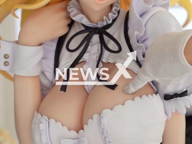 Picture shows a life-size figure of Elaine  dressed as a maid, undated. Elaine is an original character created by illustrator Tony Taka. Note: Picture is a screenshot from a video. (Newsflash)