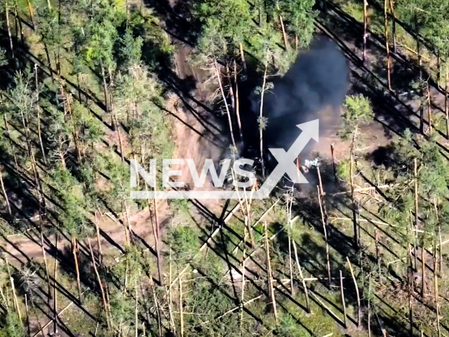 Ukrainian artillery hit Russian military vehicles on the battlefield in Ukraine in undated footage. The footage was released by 95th separate airborne assault brigade on Wednesday, May. 3, 2023.
Note: Picture is a screenshot from a video (@95BRIGADE/Newsflash)