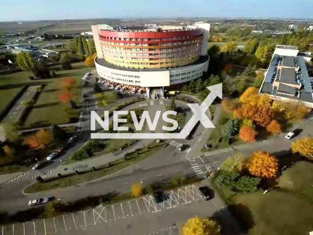 Image shows the Voivodship Hospital Complex named after Ludwik Perzyna in the city of Kalisz, Poland, undated photo. A patient identified only as Przemyslaw was denied an urological procedure by a medic on Wednesday, April 26, 2023. Note: Photo is a screenshot from a video. (Newsflash)