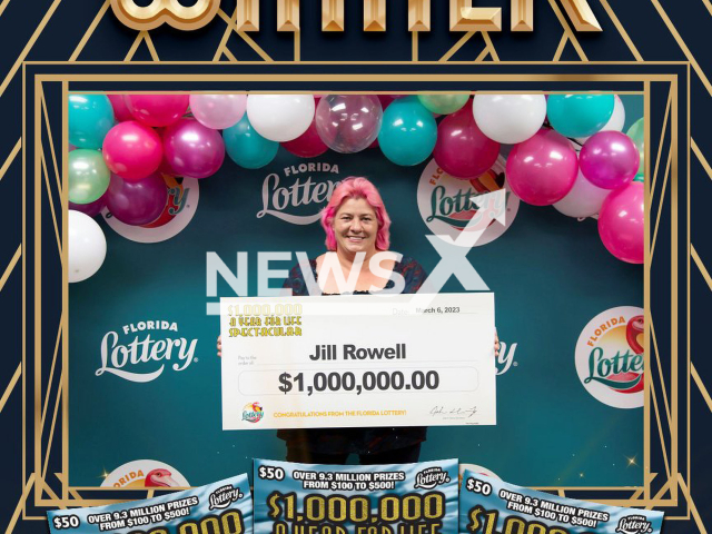 Jill Rowell, 52, from the town of Grand Ridge, Jackson County, Florida State, USA, poses in undated photo. She won USD 1 million (GBP 795,660) on the lottery in March 2023. Note: Licensed content. (Florida Lottery/Newsflash)