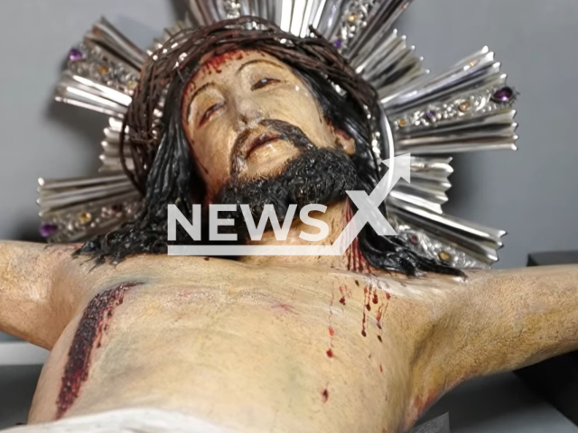 Picture shows  Santo Cristo de Lepanto after it was cleaned, undated. The  restoration of the piece from the Cathedral of Barcelona, Spain, believed to be from the 16th century, has allowed it to be dated to the 13th century. 
 
 Note: Photo is a screenshot from a video. (Newsflash)