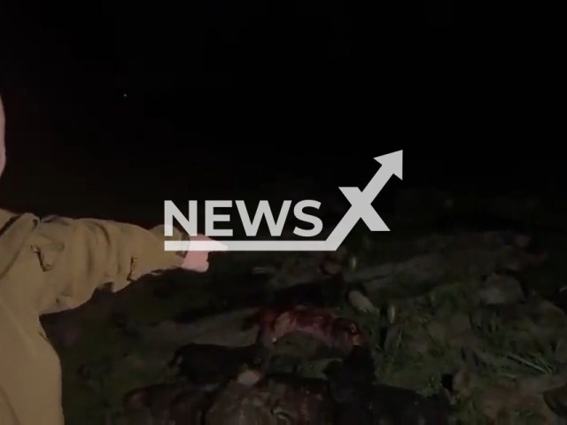 Wagner boss Yevgeny Prigozhin stands near bodies of fallen Russian soldiers and blames Kremlin's top officials for this in Ukraine on Thursday, May 4, 2023. He blamed them for a lack of ammo.Note: Picture is a screenshot from a video (Press Service of Prigozhin/Newsflash)