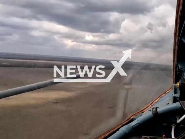 Russian Su-25 attack aircrafts launches missiles at Ukrainian camouflage positions in Ukraine in undated footage. The footage was released by Russian MoD on Sunday, May. 7, 2023. Note: Picture is a screenshot from a video (@mil/Newsflash)