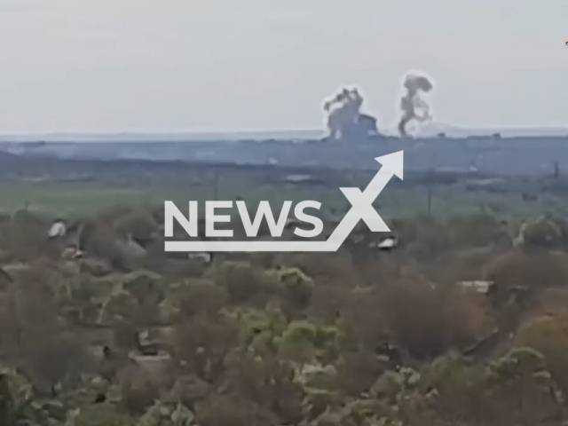 Russian Aerospace Forces destroy Ukrainian positions using guided bombs in Avdiivka in Ukraine in undated footage. The footage was released by People's Militia of the DPR on Monday, May. 8, 2023. Note: Picture is screenshot from a video. (@nm_dnr/Newsflash)