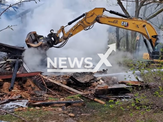 Image shows the burnt house where Armin Meiwes, aged 61, committed the crime in the town of Rotenburg an der Fulda, Germany. He was jailed for killing Bernd Juergen Brandes, 43, and eating his genitals on Mar. 10, 2001. Note: Photo is a screenshot from a video. (Newsflash)