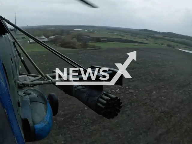 Ukrainian attack helicopters fire missiles at Russian military positions in Ukraine in undated footage. The footage was released by 18th Separate Brigade of Army Aviation on Tuesday, May. 9, 2023. Note: Picture is a screenshot from a video (@18obraa/Newsflash)