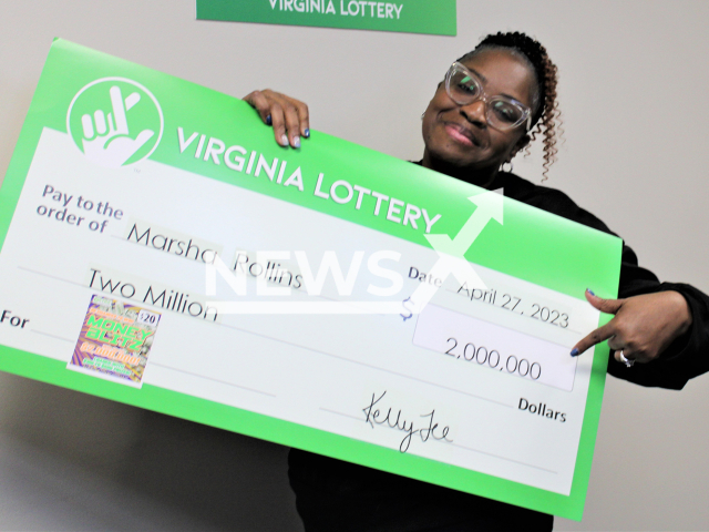 Marsha Rollins from the community of Quinton, in New Kent County, Virginia, State, USA, poses in undated photo. She won USD 2 million (GBP 1.6 million) on the lottery in April 2023. Note: Licensed content. (Virginia Lottery/Newsflash)