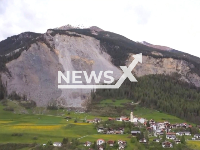 Image shows the rock volume of two million cubic metres that it is expected to break loose in the next one to three week in the village of Brienz, Switzerland, undated photo. Note: Photo is a screenshot from a video. (Newsflash)