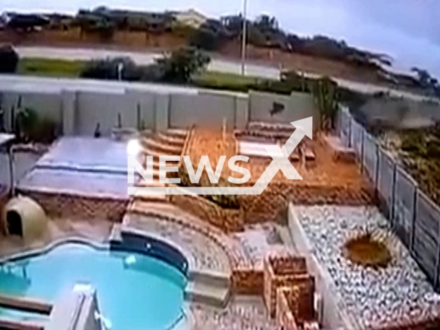 Driver plunged his vehicle into a private swimming pool while driving through Bluewater Bay near Port Elizabeth in March 2022. Note: This picture is a screenshot from the video (Newsflash).