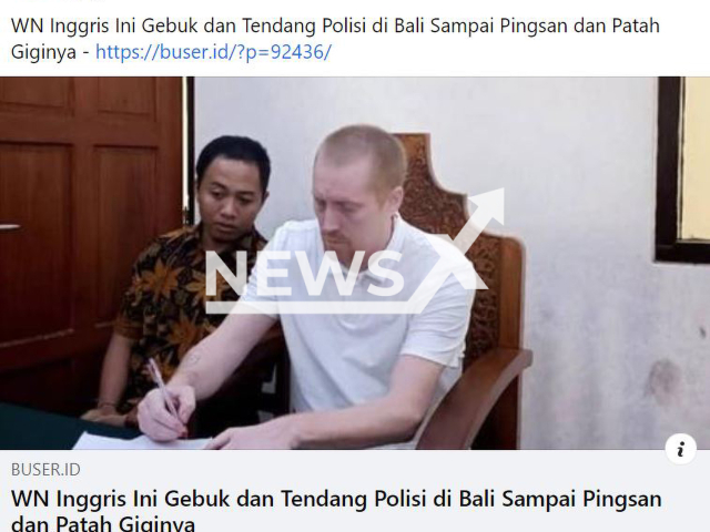 Picture shows suspect Stephen Michael Jamnitzy in court undated. He is on  trial for assaulting a police officer after he was arrested for not paying for his food and drinks at a  bar in Legian, Indonesia, in May, 2023.  Note: Photo is a screenshot from a post. (Newsflash)