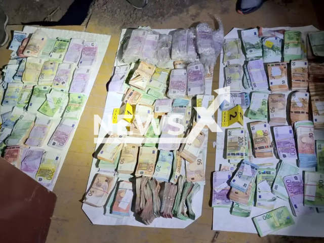 Image shows the seized cash, undated photo. Europol officials arrested a total of 23 individuals from a drug gang in the Netherlands and Serbia, on May 11, 2023. Note: Licensed content. (Europol/Newsflash)