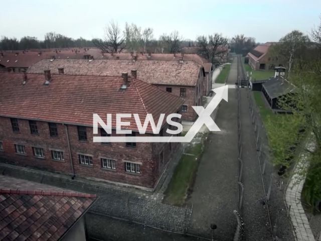 Image shows the Auschwitz concentration camp in the city of Oswiecim, Poland, undated photo. Two 9th graders from the city of Chemnitz, Germany, were suspended after they showed the Hitler salute during a visit to the camp. Note: Photo is a screenshot from a video. (Newsflash)