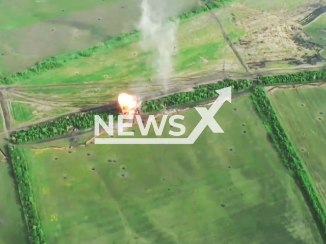 Ukrainian artillery destroys Russian 2S5 self-propelled artillery system in Ukraine in undated footage. The footage was released by Operational Command "West" on Tuesday, May, 16, 2023. Note: Picture is a screenshot from a video (@44art.br/Newsflash)