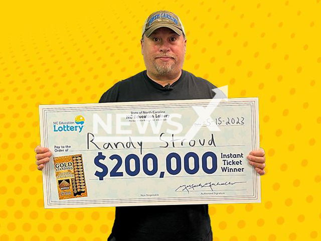 Randy Stroud from the city of Gastonia, North Carolina State, USA, poses in undated photo. He collected a USD 200,000 lottery prize on Monday, May 15, 2023. Note: Licensed content. (North Carolina Education Lottery/Newsflash)