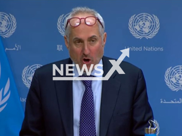 Image shows Stephane Dujarric, Spokesperson for the Secretary-General, United Nations, on May 16, 2023. He revealed that a new report claimed that plastic pollution could be reduced by 80 percent by 2040 at a press conference in New York City, USA. Note: Photo is a screenshot from a video. (Newsflash)