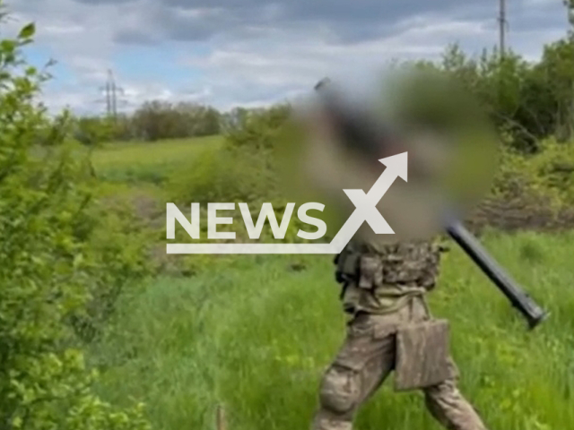 Special Forces fighter shot down Russian drone with a shot from a portable anti-aircraft missile complex Stinger in Ukraine in undated footage. The footage was released by Special Operations Forces on Thursday, May, 18, 2023. Note: Picture is a screenshot from a video (@usofcom/Newsflash)