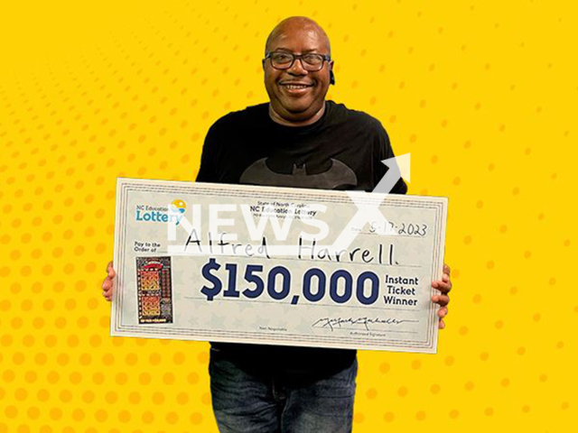 Alfred Harrell from the town of Cary, North Carolina State, USA, poses in undated photo. He won USD 150,000 (GBP 121,000) on the lottery in May 2023. Note: Licensed content. (North Carolina Education Lottery/Newsflash)