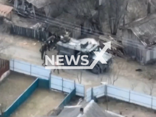 Russian soldiers training to escape while Ukrainian Armed Forces destroy the Russian stronghold of the Russian Armed Forces with artillery fire in Ukraine. Note: Picture is a screenshot from a video (@ArmedForcesUkr/Newsflash)